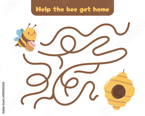Fun bee maze with winding paths. Perfect for developing logic and concentration through play.