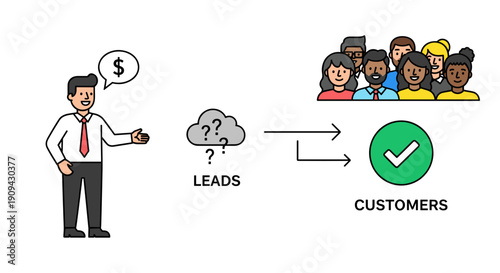 Businessman Converting Leads to Customers Illustration.