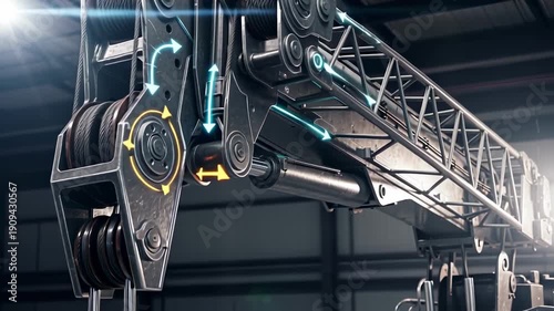 Heavy Duty Crane Mechanism with Animated Arrows - Industrial Technology