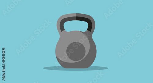Gray Kettlebell on Blue Background.