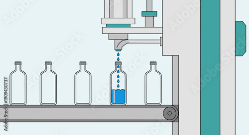 Machine Filling Bottle with Blue Liquid.