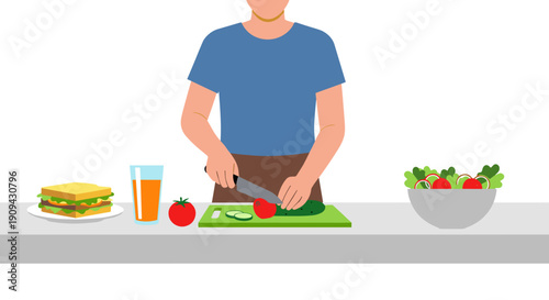 Man Preparing Fresh Vegetable Salad.