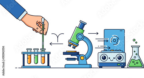 Scientist Conducting Laboratory Experiment with Microscope.