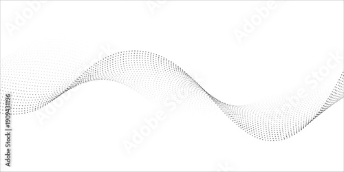 Flowing dots particles wave pattern 3D curve halftone black gradient curve shape isolated on white background. Vector in concept of technology  science  music  modern vector wave