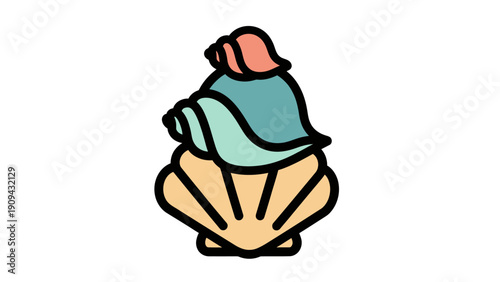 Colorful vector illustration of stylized seashell art on white background