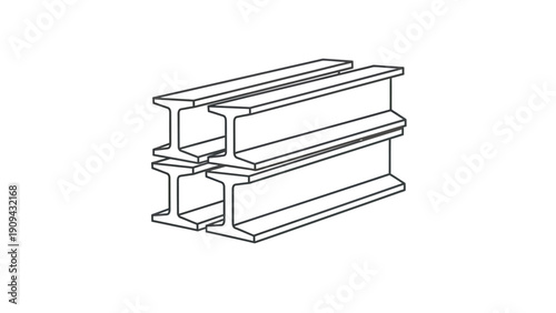 Fotografie Line art of four stacked steel beams