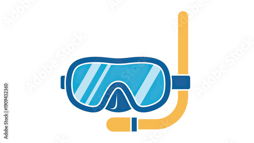 A vector illustration of a diving mask and snorkel set, in blue and yellow
