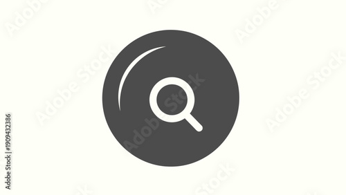 Simple icon featuring a magnifying glass within a gray circle, with a white background
