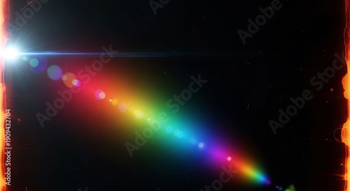 Colorful Rainbow Spectrum Lens Flare with Optical Light Effect and Grunge Border on Dark Background