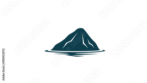 Silhouette of a mountain peak with water reflection in teal on a white background