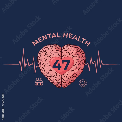A pink brain in a heart with mental health awareness symbols Ilustração vetorial