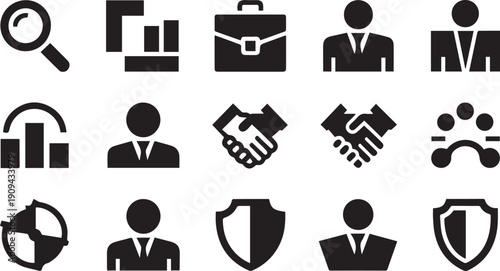 Corporate business, partnership, and professional management icon set.