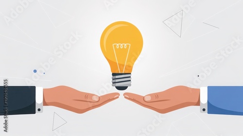 Two hands supporting a glowing light bulb symbolizing collaboration and innovation.