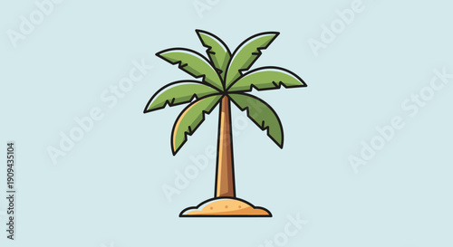 Palm Tree Illustration on Small Island.