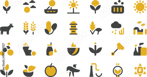 Agriculture and smart farming dual tone icon set for organic industry.