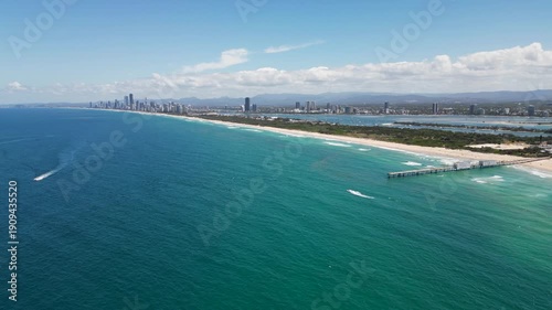 Aerial drone video of the spit, Gold Coast
