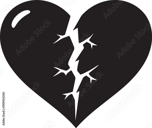 Black Broken Heart Icon With Thorn Split