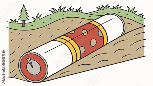 A cartoon illustration of a bomb buried underground with a tree and grass on top