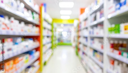 Wallpaper Mural Artistic blur of pharmacy shelves pharmacy photography indoor abstract conceptualization Torontodigital.ca