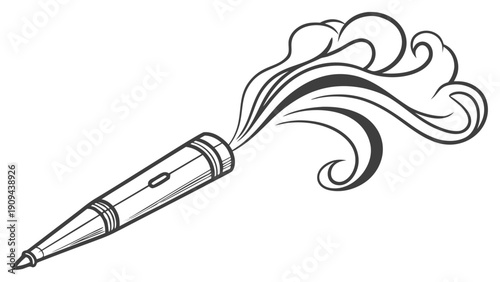 A minimalist vector illustration of a pen with a flowing creative stroke