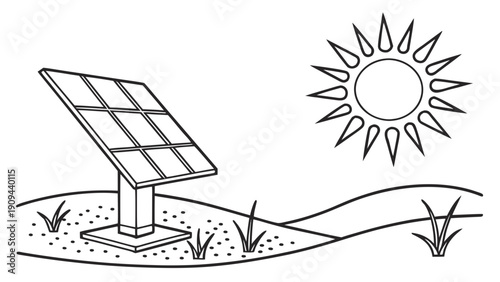 Simple line drawing of solar panel installation outdoors.