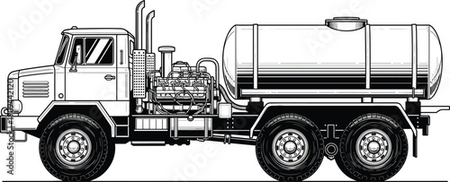 Black and white of a tanker truck vehicle transportation