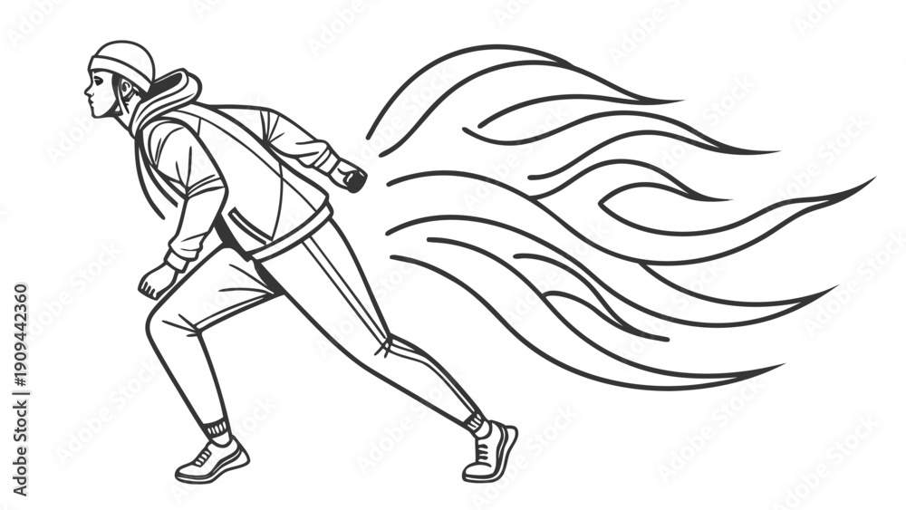 Fototapeta premium Dynamic illustration of a person running with flowing lines.