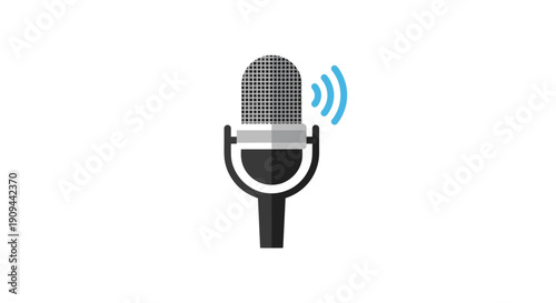 Microphone Recording Sound on White Background.