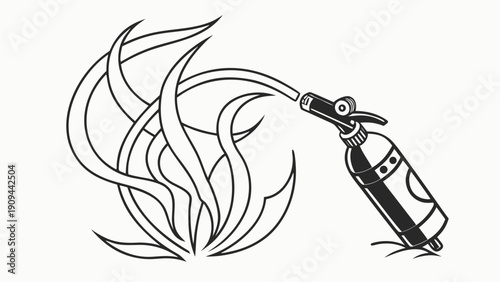 Fire Extinguisher Putting Out Flames Illustration.