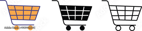Shopping Cart Icon Set – Retail Basket Trolley Vector (Flat, Glyph, Outline)