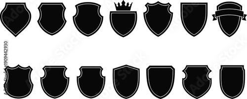 Black shield with white outline symbol crest