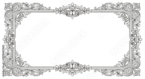 Ornate Rectangular Frame with Floral Decorations.