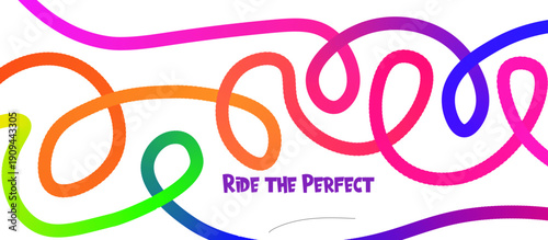 Colorful looping roller coaster track with text Ride the Perfect