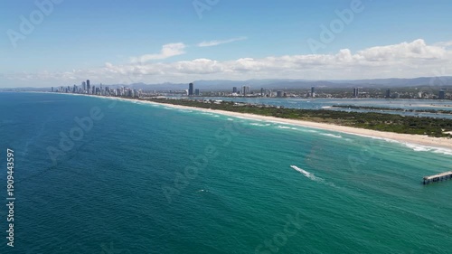 Aerial drone video of the spit, Gold Coast