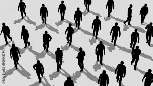 crowd of people walking, shadows, silhouettes, business concept