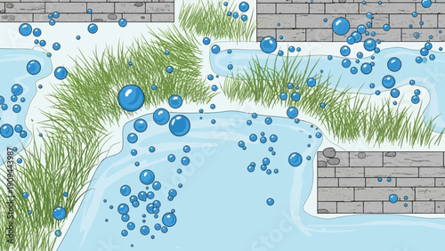 aquatic scene with bubbles and grass
