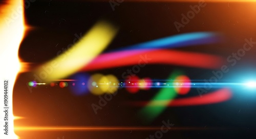 Fiery Orange and Yellow Abstract with Curved Light Streaks and Lens Flares