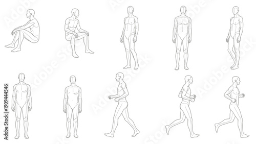 human figure poses, line art, anatomical study, body positions, sketches
