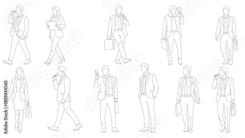 business people walking, talking on phone, holding briefcase