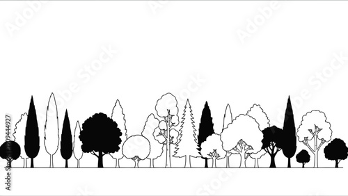 line art forest silhouette, nature background