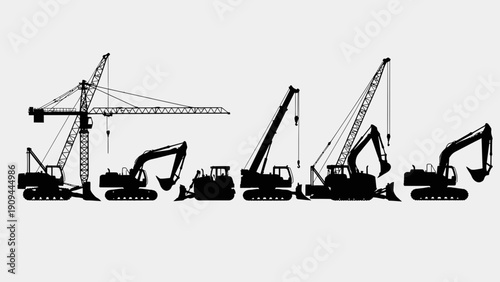 construction equipment silhouette, heavy machinery on white