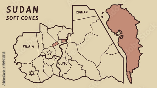Map of Sudan highlighting Red Sea region with soft cones.