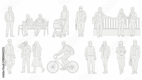 People silhouettes in urban environment, city life concept