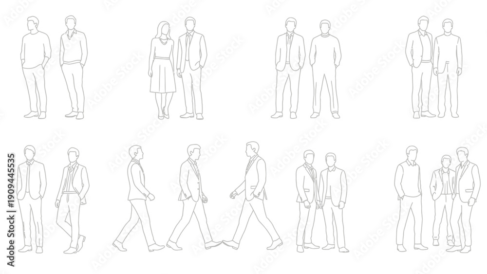 Fototapeta premium people silhouettes, business men and women, standing and walking