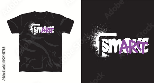 Smart smoke t-shirt design with spray paint effect and purple drip lettering for urban style