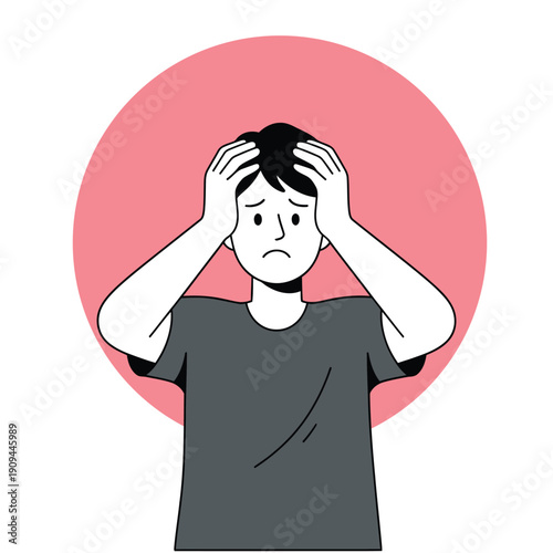 Man Holding Head in Pain and Mental Stress Flat Design Illustration