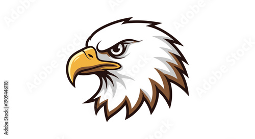 Illustration of a majestic eagle's head viewed from the side, showcasing sharp features and detailed plumage