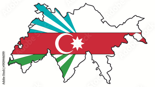 Azerbaijan country map with national flag waving.