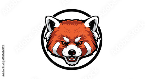 Menacing Red Panda Illustration in Circular Frame with Bold Lines and Vibrant Colors