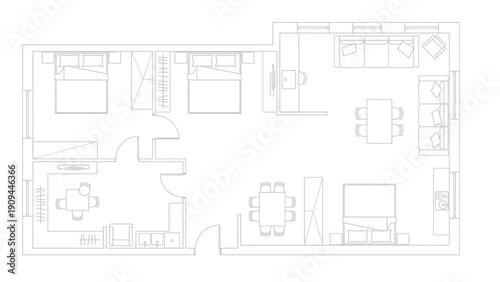 Apartment floor plan, architectural design, interior layout, home blueprint